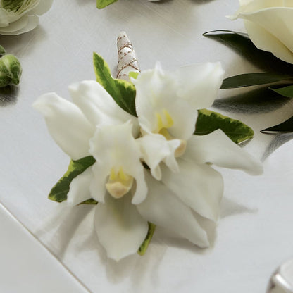 White Mini Cymbidium Boutonniere – SANTINA'S FLOWERS & GIFTS, Fairbanks AK