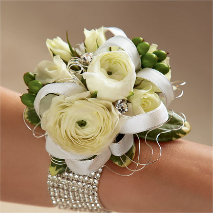 White Wedding Corsage – SANTINA'S FLOWERS & GIFTS, Fairbanks AK